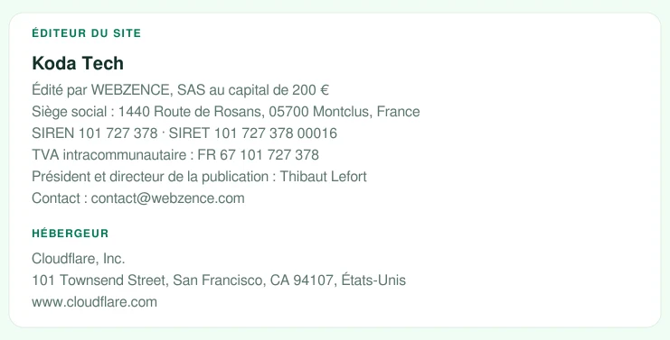 Coordonnées légales de l&rsquo;éditeur et de l&rsquo;hébergeur du site