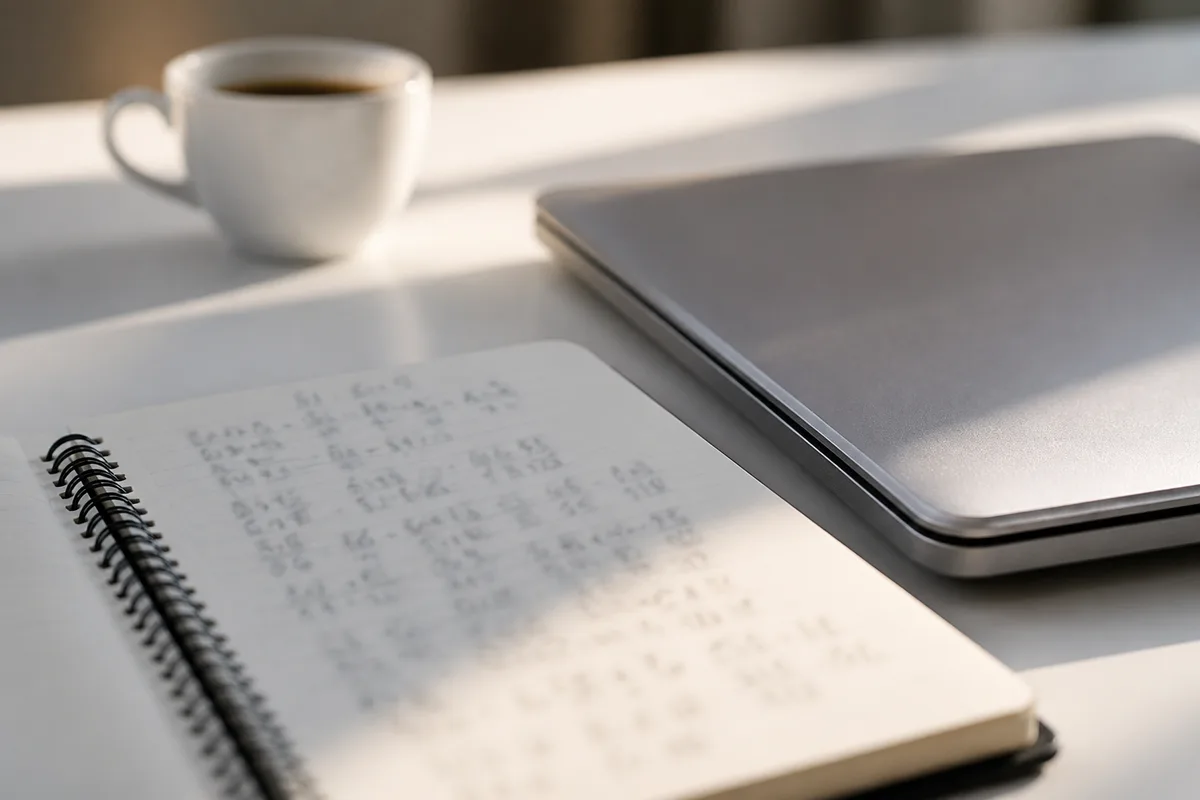Calcul de charge et de tarif journalier sur un carnet à côté d&rsquo;un ordinateur portable fermé