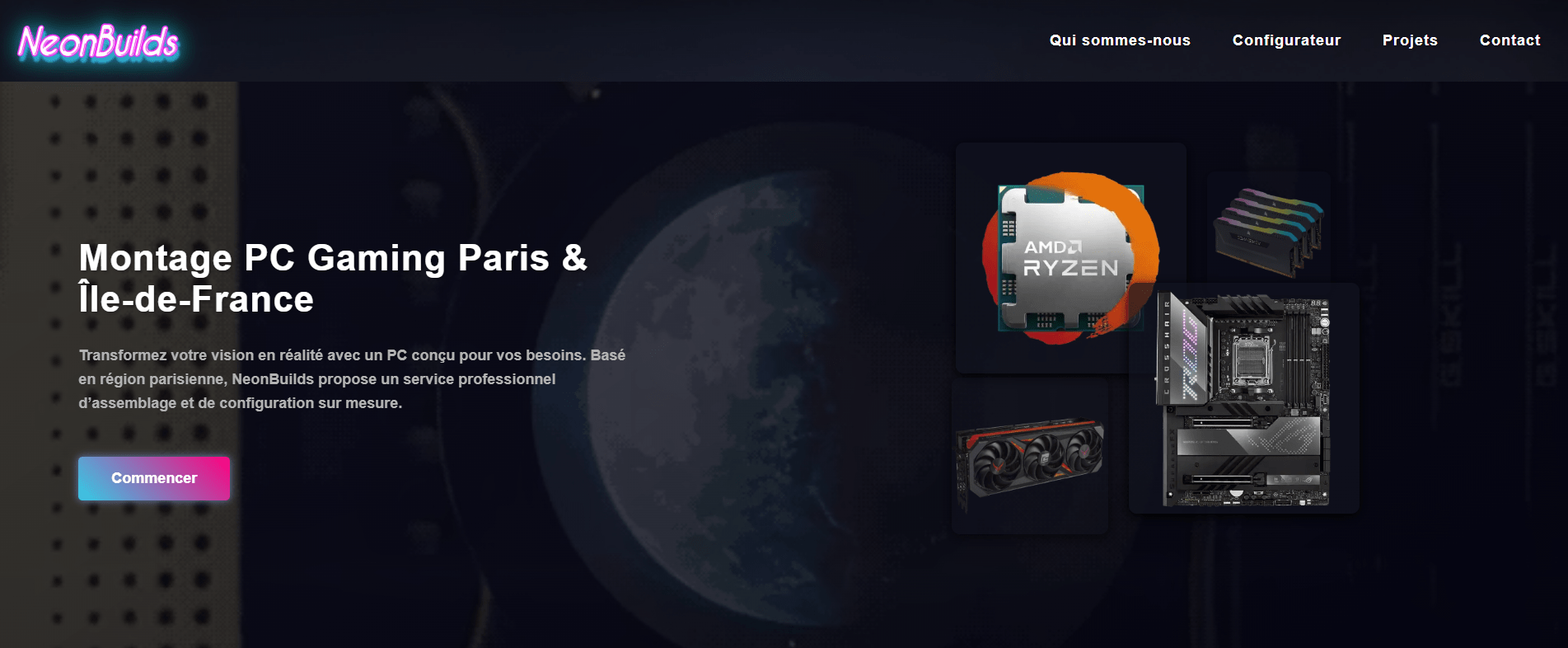 NeonBuilds Website Screenshot - Montage PC gaming sur mesure Île-de-France
